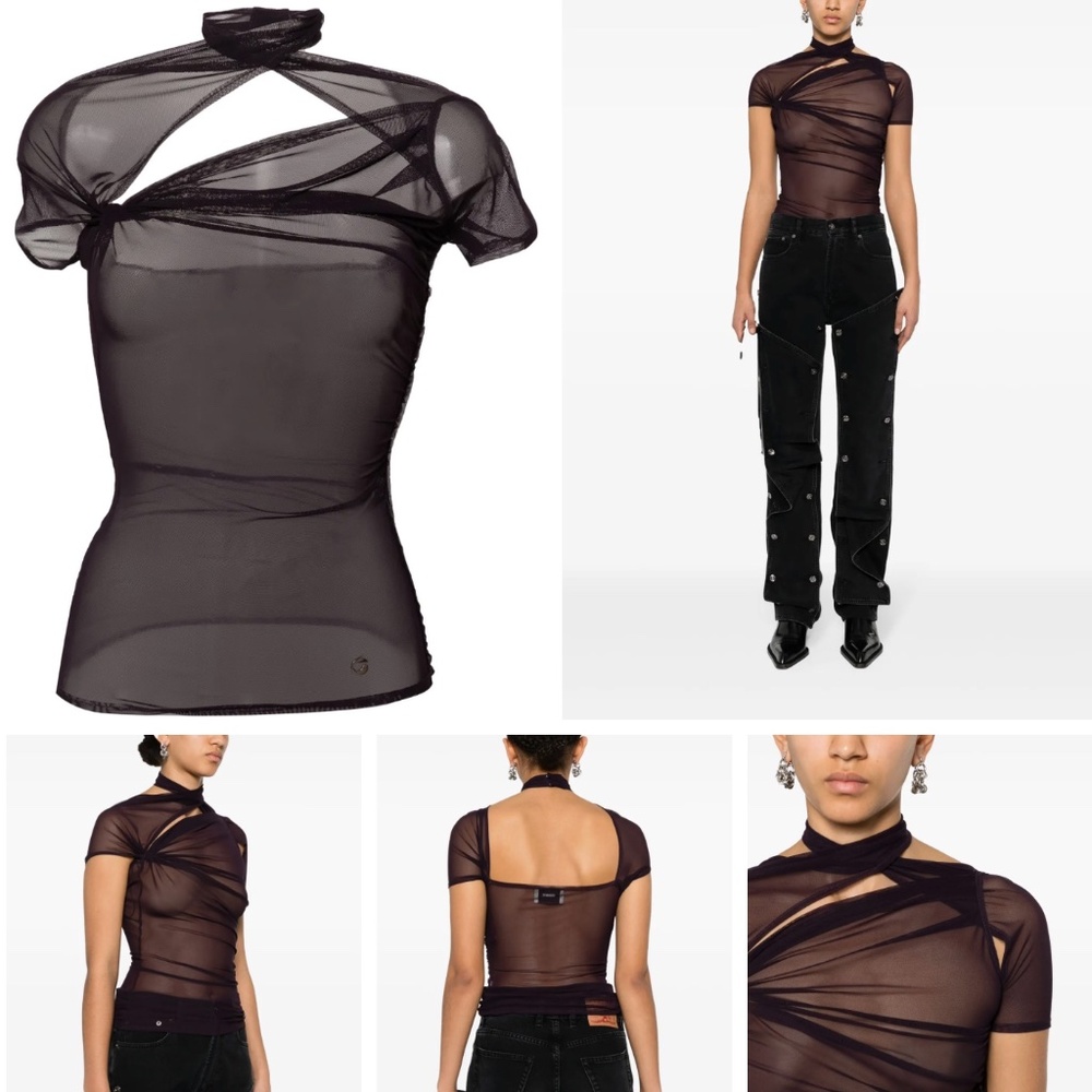 Coperni Asymmetric Draped Mesh Top